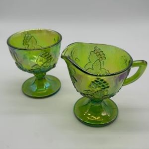 Vintage Indiana Green Carnival Glass Cream and Sugar set SOLD